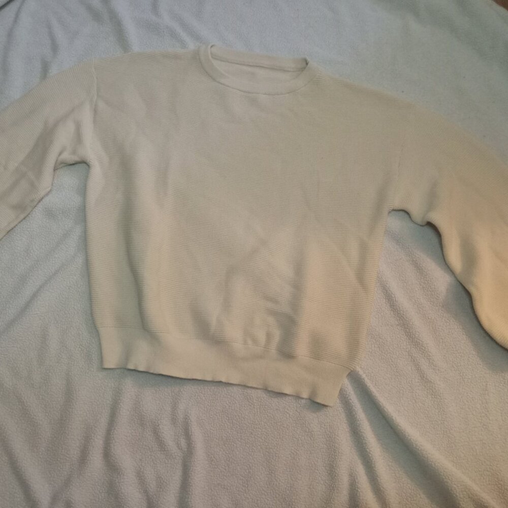 Coololi Women's Puff Sleeve Knit Pullover Ribbed Sweater Crewneck Oversized Loos